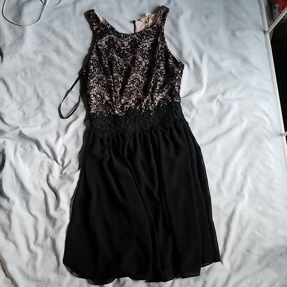 Black and pink sequined dress